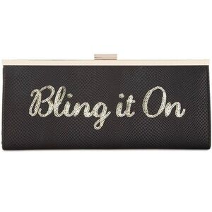 INC International Concepts Carolyn Black Faux Leather Sequined Clutch